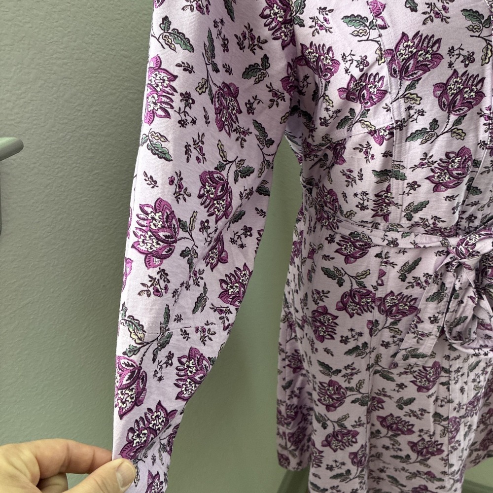 Loft Women's Floral V-neck 3/4 Sleeve Midi A-Line Dress Tie Waist Size Medium - Picture 5 of 12